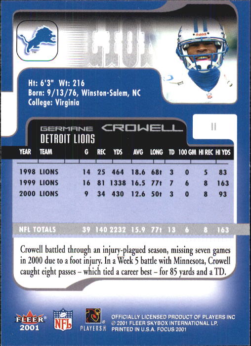 2001 Fleer Focus #11 Germane Crowell back image