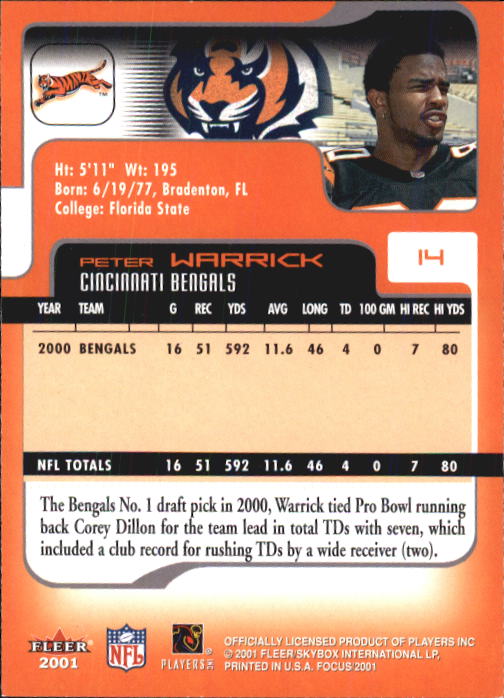 2001 Fleer Focus #14 Peter Warrick back image