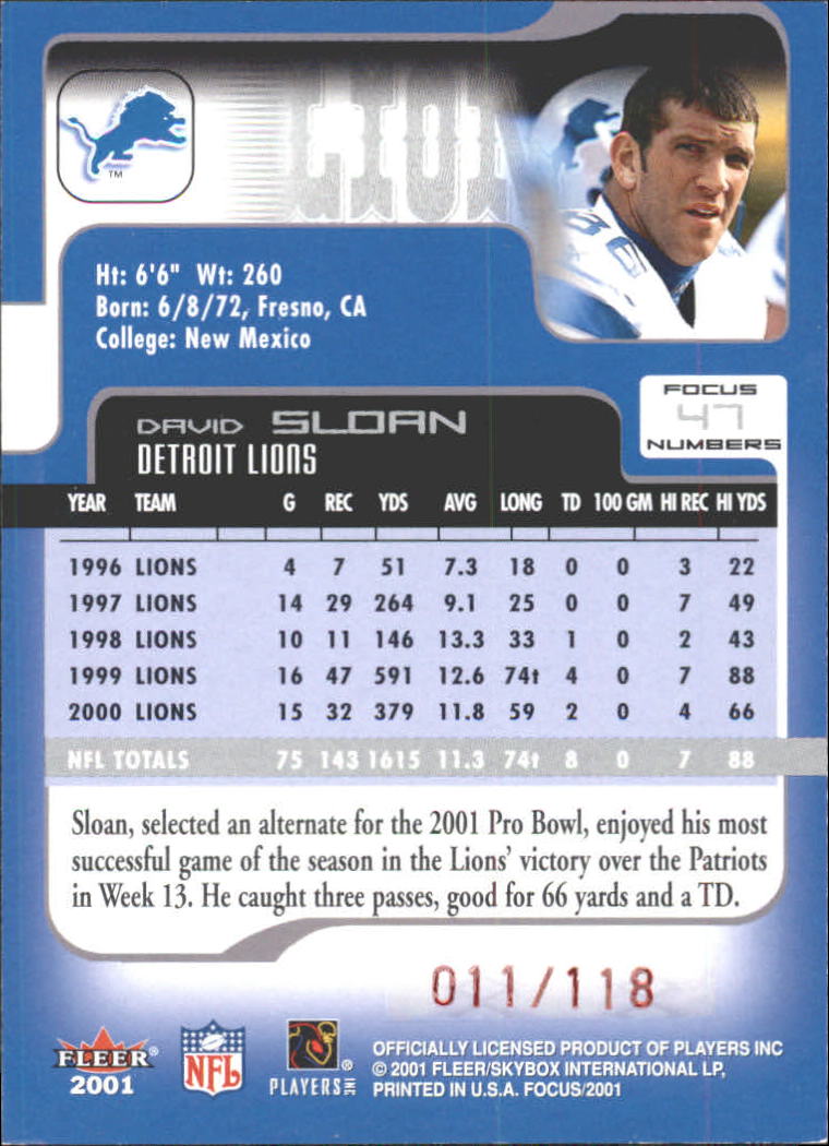 2001 Fleer Focus Numbers #47 David Sloan/118