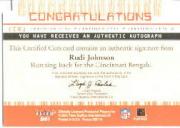 2001 Fleer Focus Certified Cuts #CCRJ Rudi Johnson back image