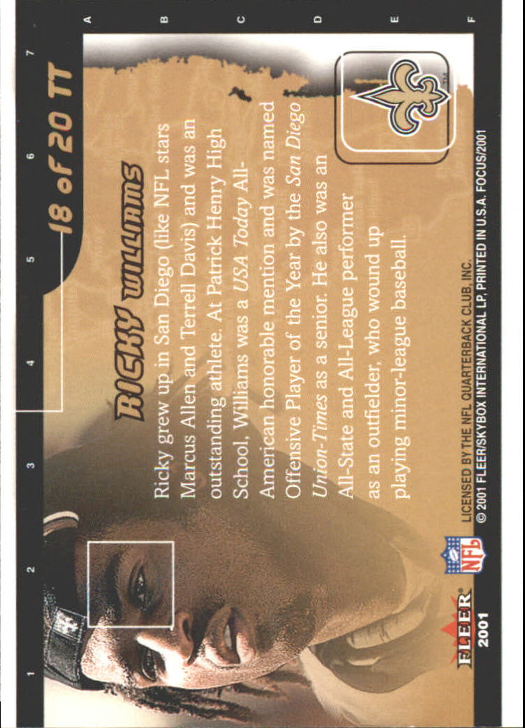 2001 Fleer Focus Toast of the Town #18 Ricky Williams back image
