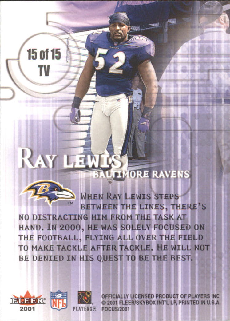 2001 Fleer Focus Tunnel Vision #15 Ray Lewis back image