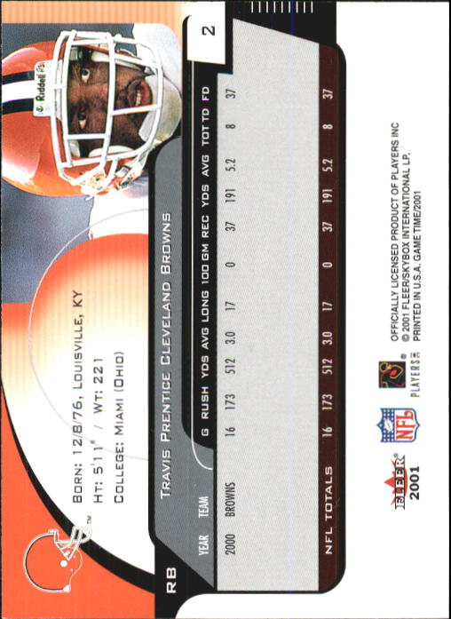2001 Fleer Game Time #2 Travis Prentice back image