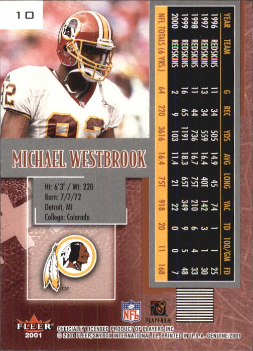 2001 Fleer Genuine #10 Michael Westbrook back image