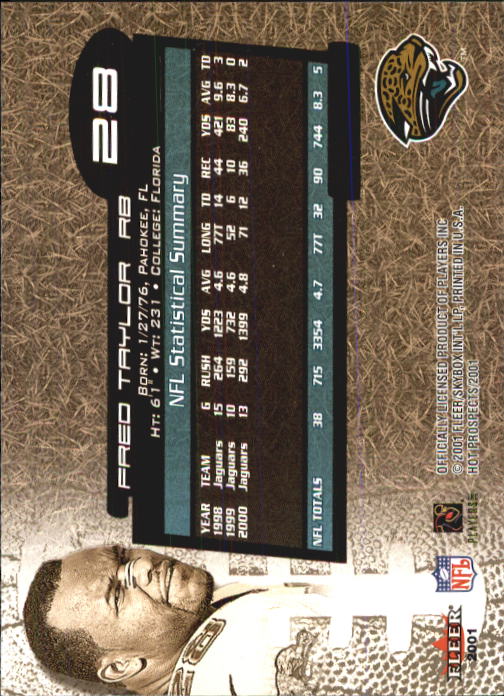 2001 Hot Prospects #28 Fred Taylor back image