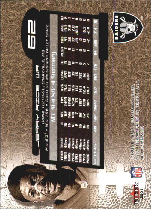 2001 Hot Prospects #62 Jerry Rice back image