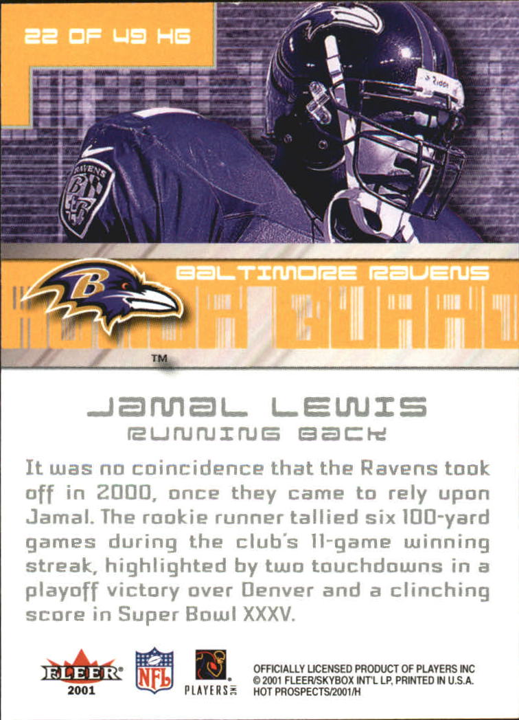 2001 Hot Prospects Honor Guard #22 Jamal Lewis back image