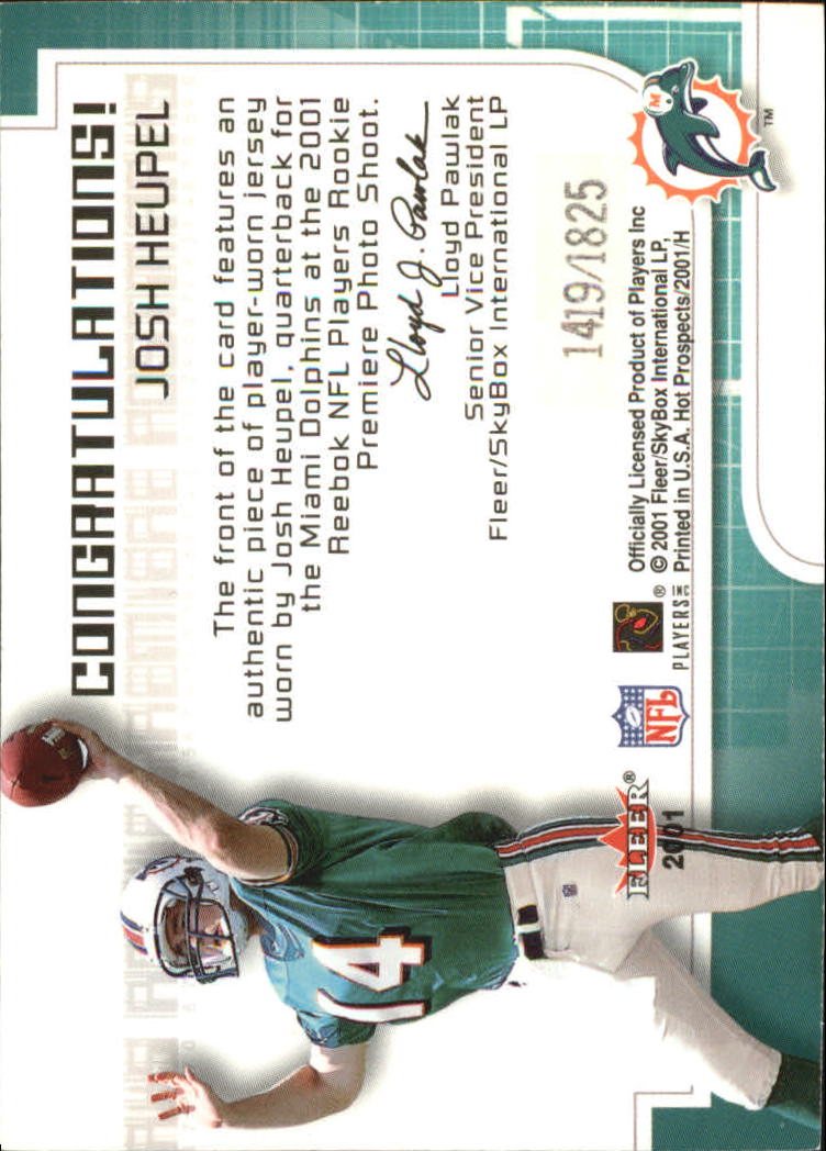 2001 Hot Prospects Rookie Premiere Postmarks Jerseys #11 Josh Heupel back image