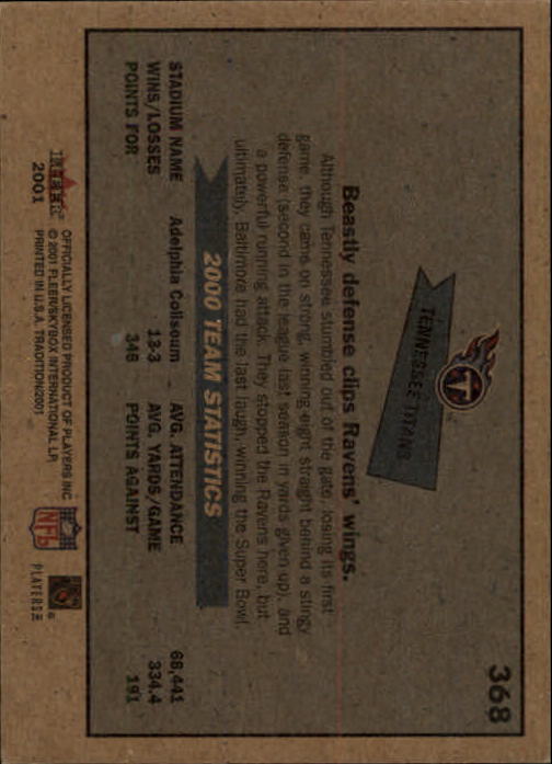 2001 Fleer Tradition #368 Tennessee Titans TC back image