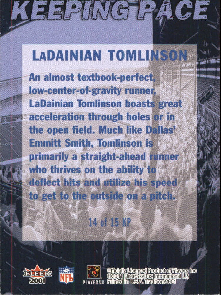 2001 Fleer Tradition Keeping Pace #14 LaDainian Tomlinson back image