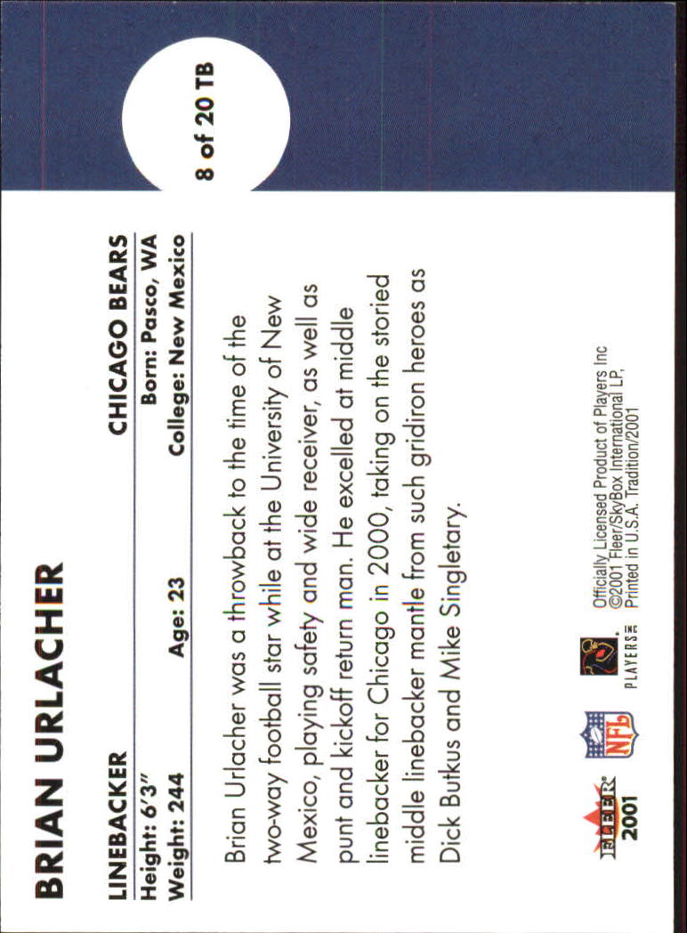 2001 Fleer Tradition Throwbacks #8 Brian Urlacher back image