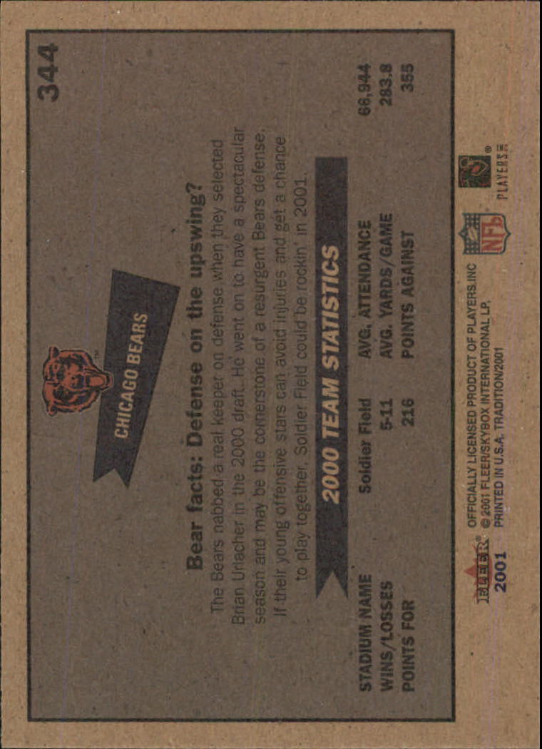 2001 Fleer Tradition Glossy #344 Chicago Bears TC back image