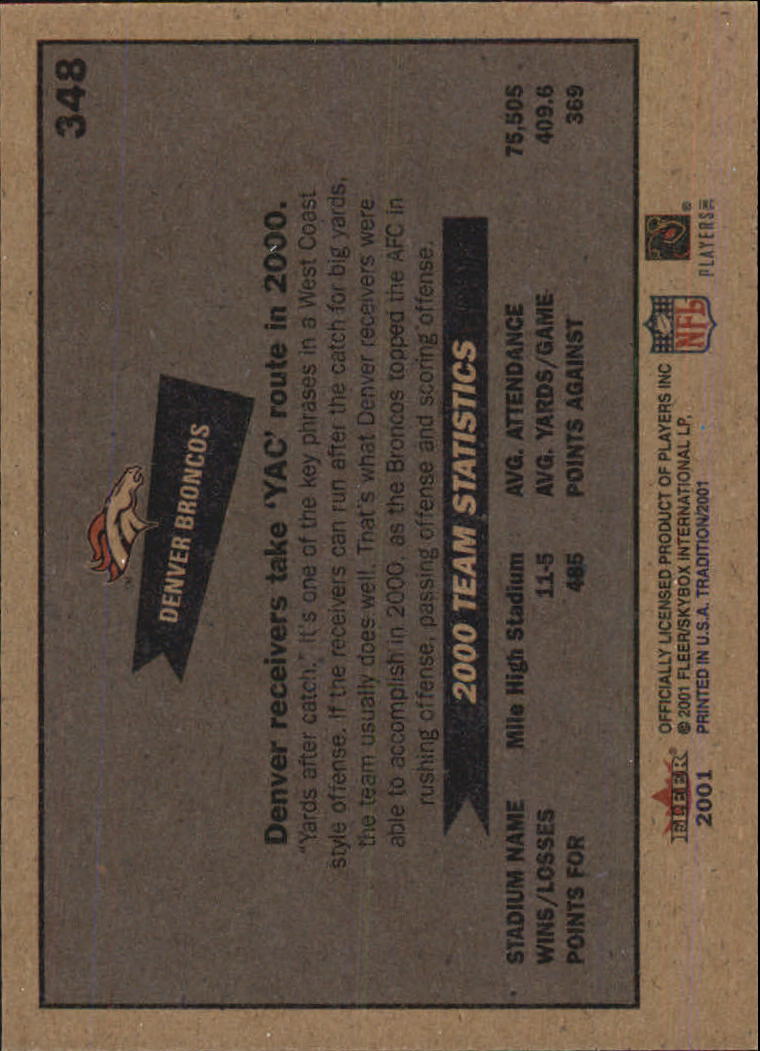 2001 Fleer Tradition Glossy #348 Denver Broncos TC back image