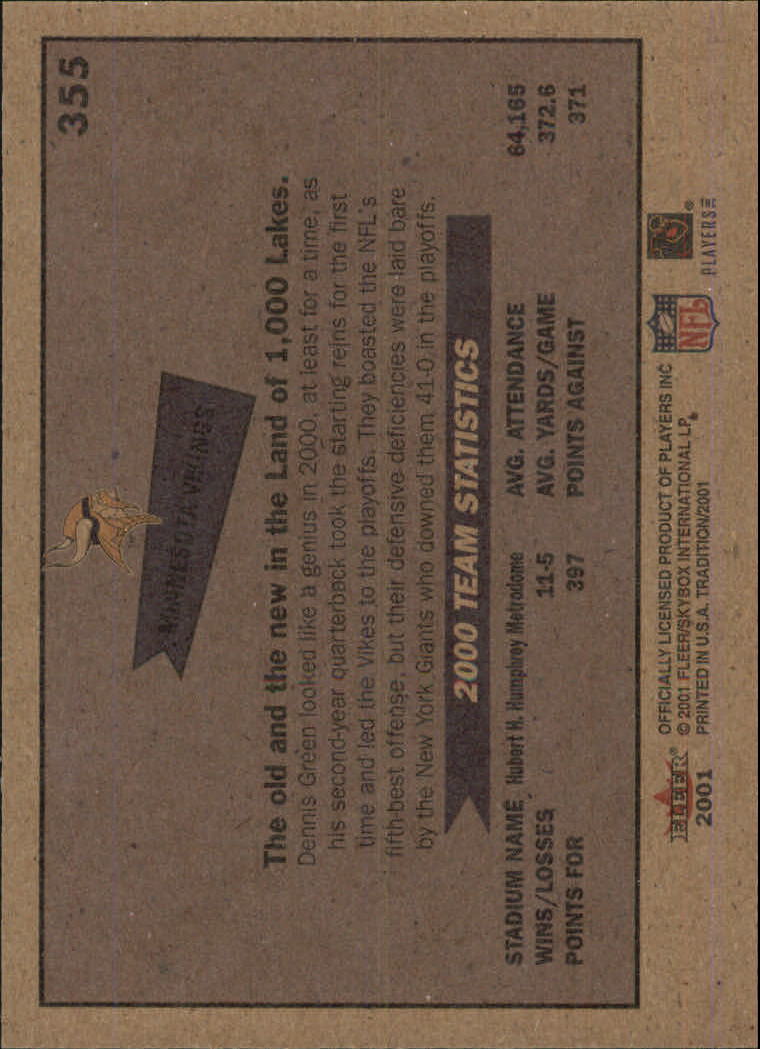 2001 Fleer Tradition Glossy #355 Minnesota Vikings TC back image