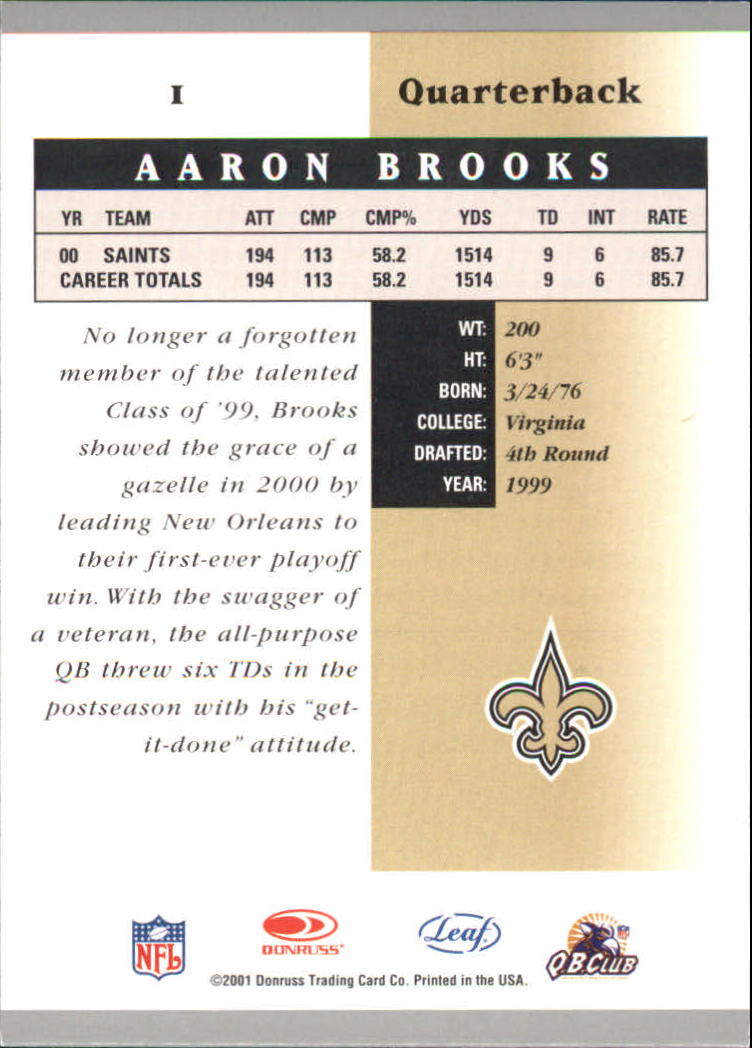 2001 Leaf Certified Materials #1 Aaron Brooks back image