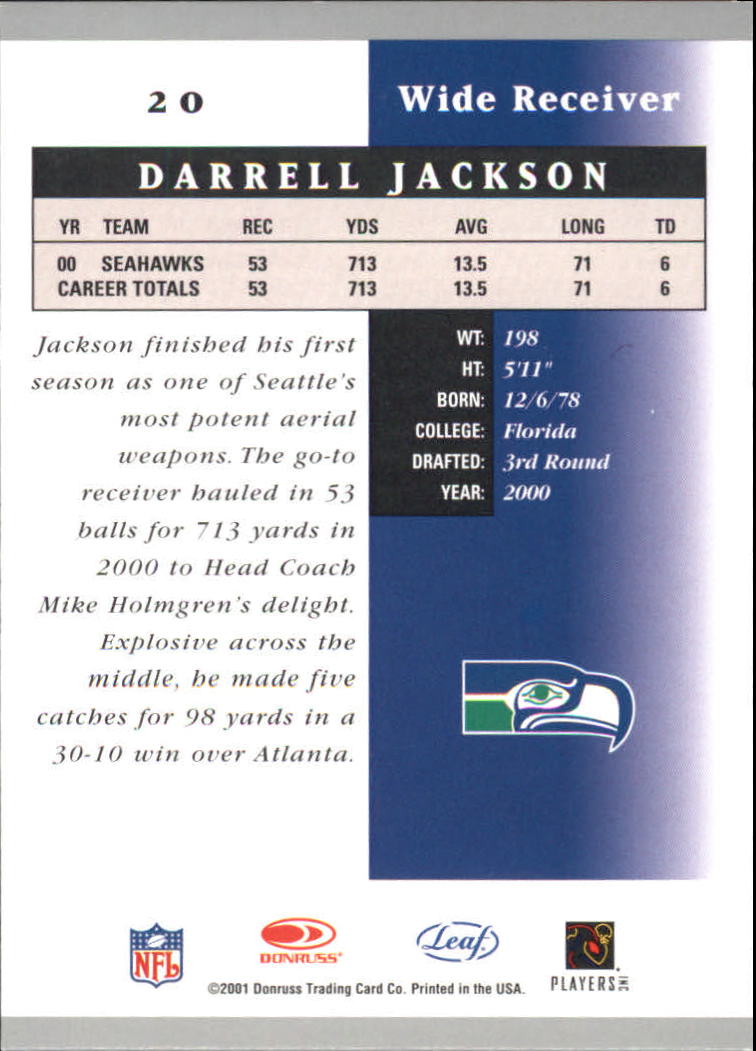 2001 Leaf Certified Materials #20 Darrell Jackson back image