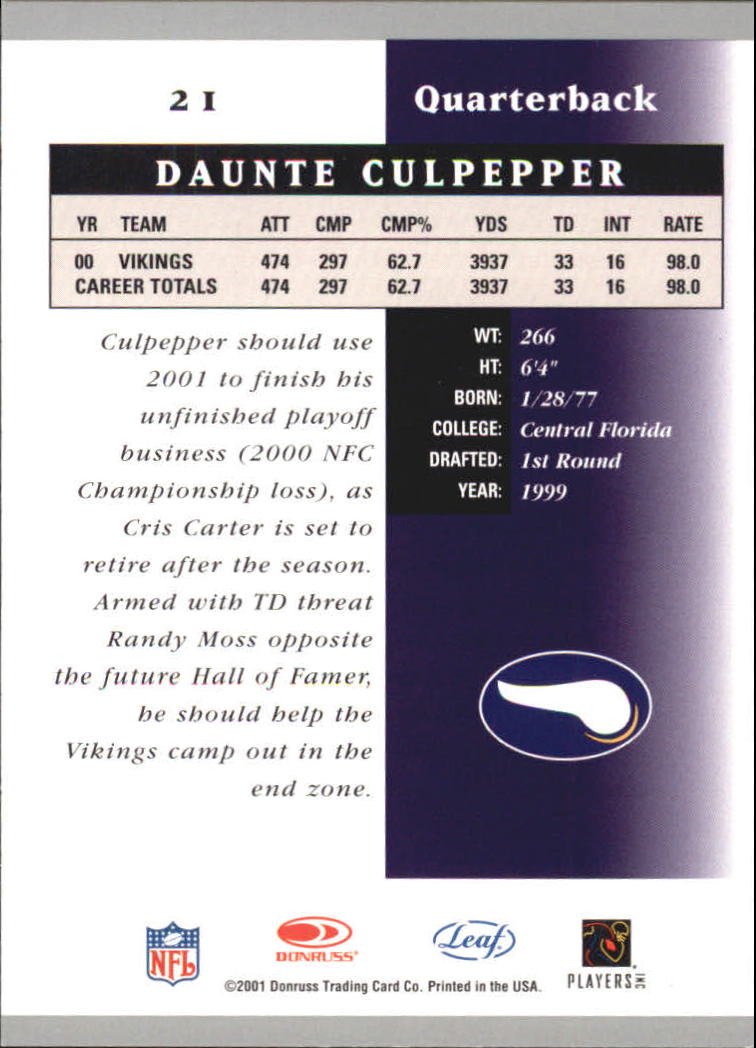 2001 Leaf Certified Materials #21 Daunte Culpepper back image