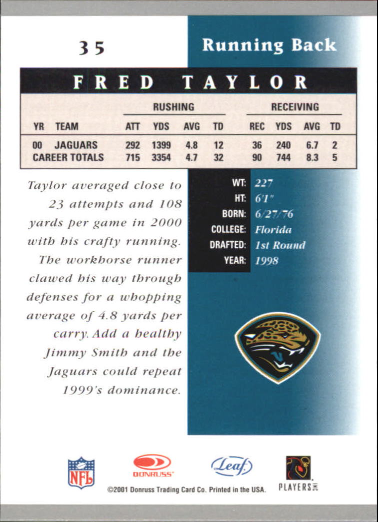 2001 Leaf Certified Materials #35 Fred Taylor back image
