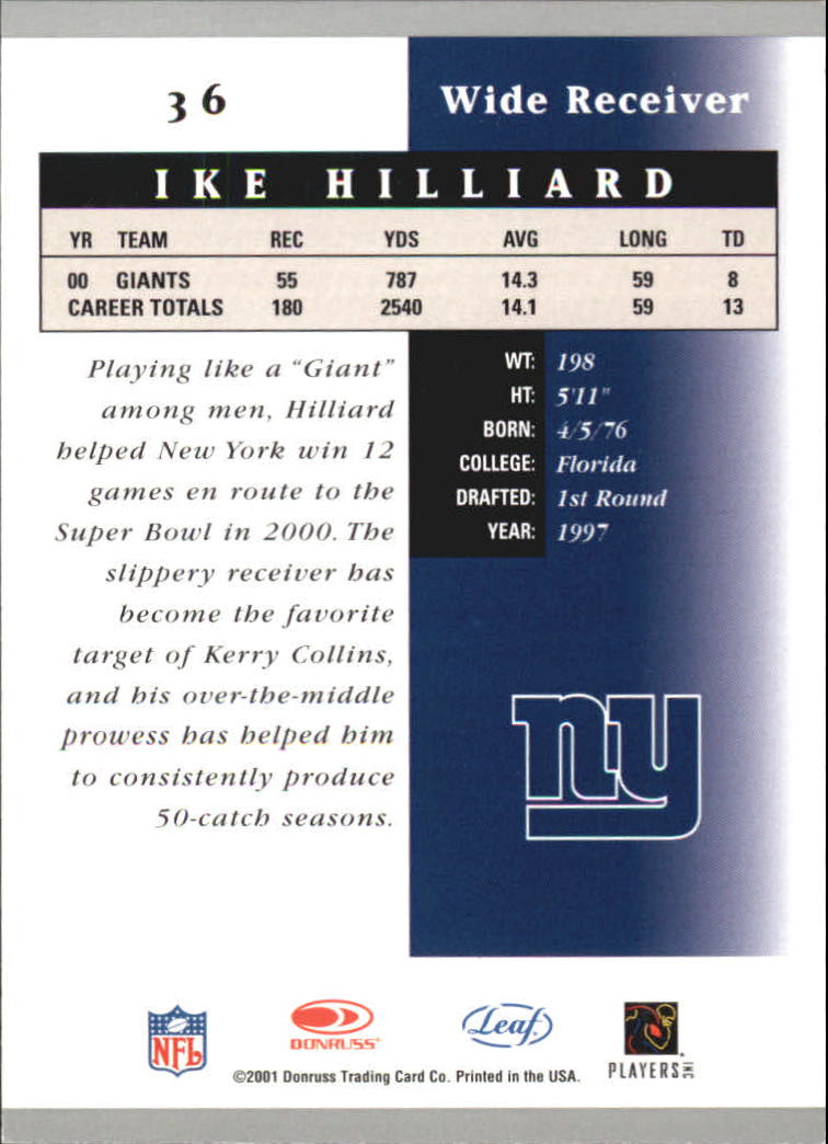 2001 Leaf Certified Materials #36 Ike Hilliard back image