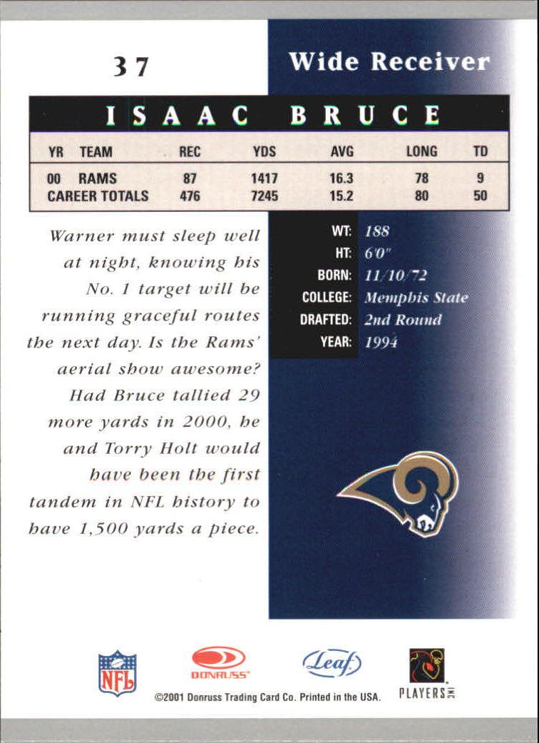 2001 Leaf Certified Materials #37 Isaac Bruce back image