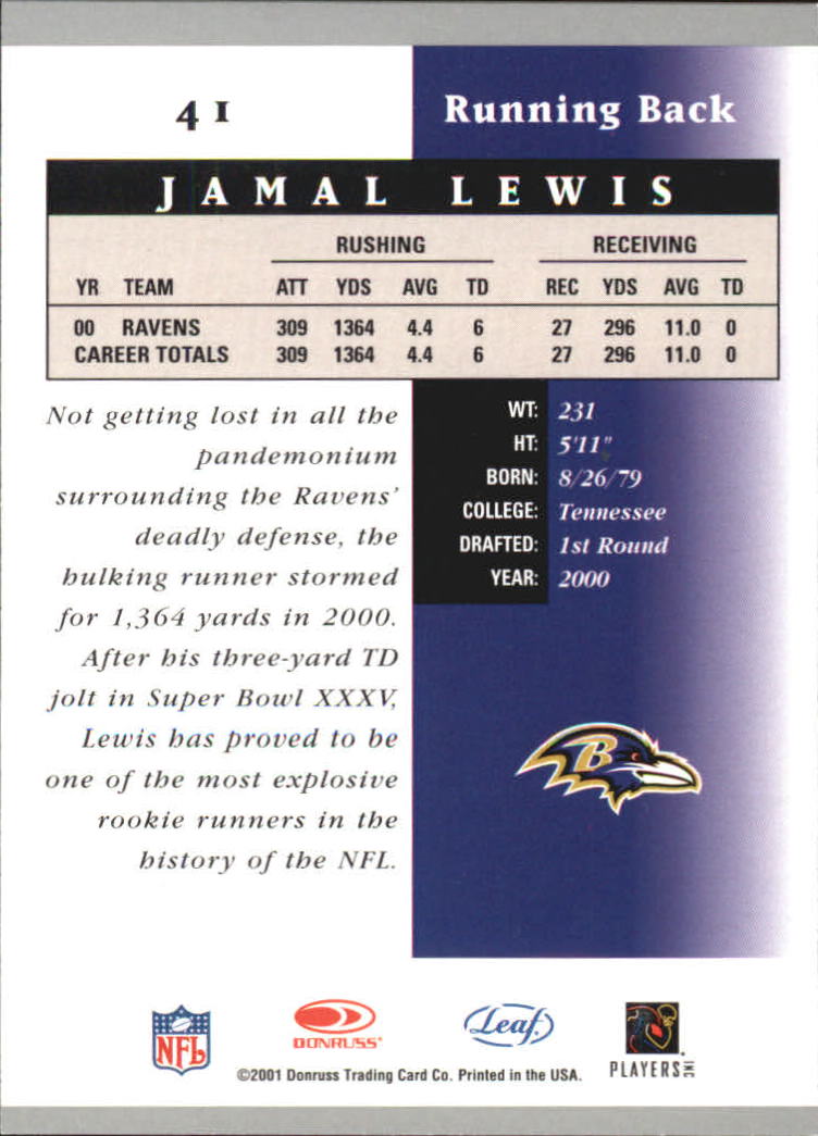 2001 Leaf Certified Materials #41 Jamal Lewis back image