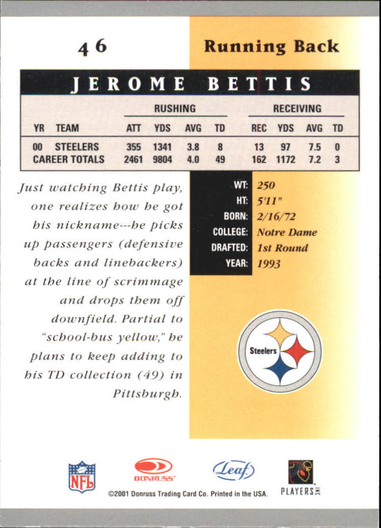 2001 Leaf Certified Materials #46 Jerome Bettis back image