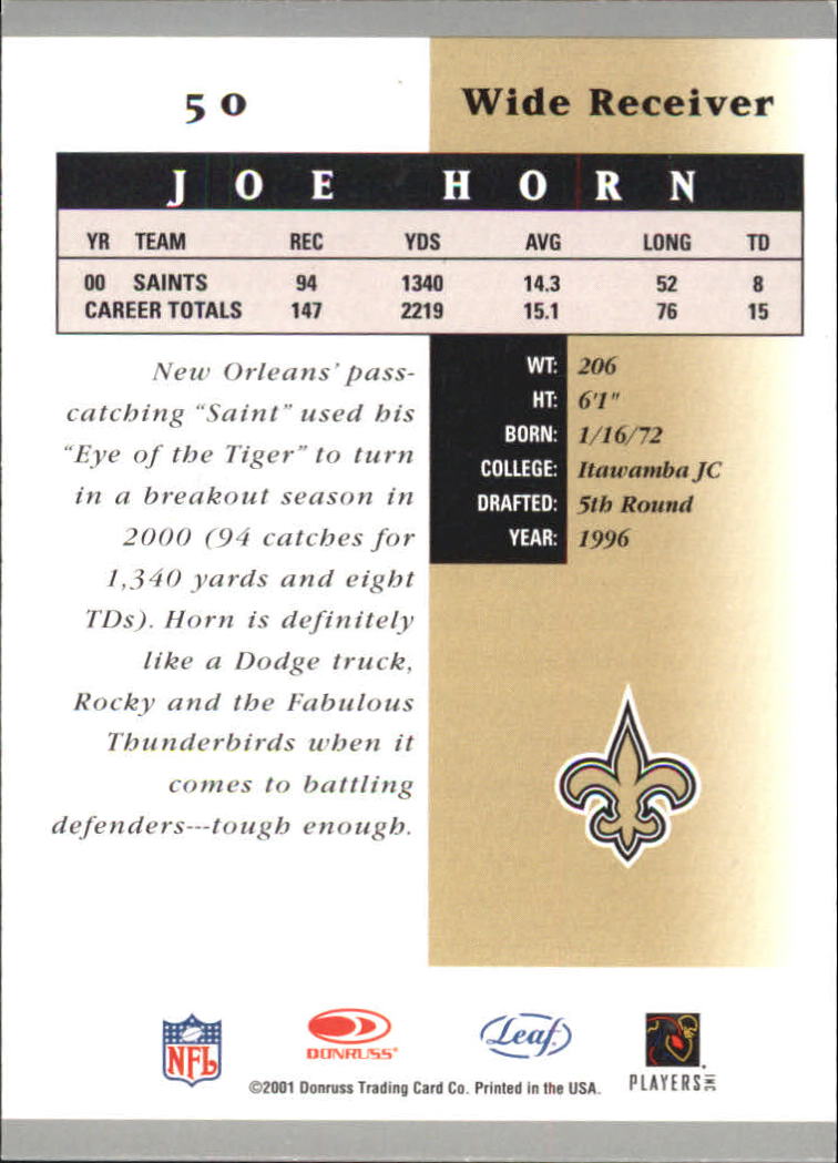 2001 Leaf Certified Materials #50 Joe Horn back image