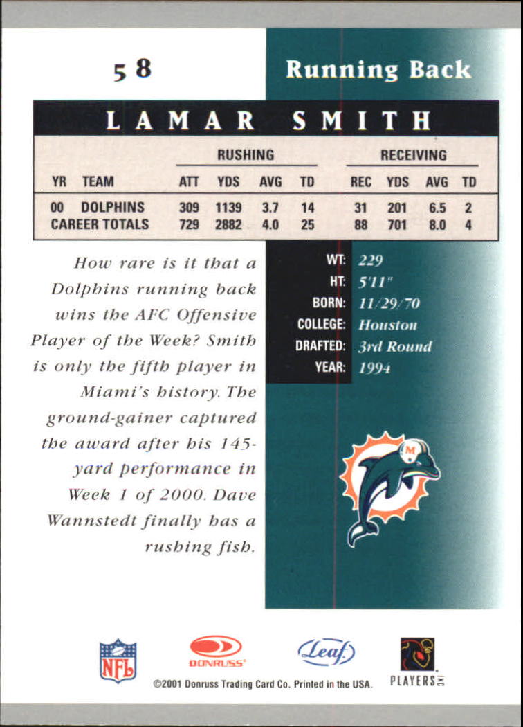 2001 Leaf Certified Materials #58 Lamar Smith back image