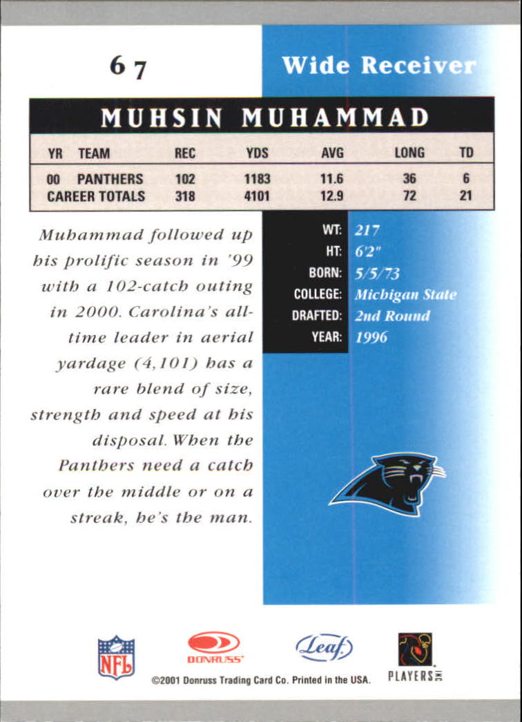2001 Leaf Certified Materials #67 Muhsin Muhammad back image