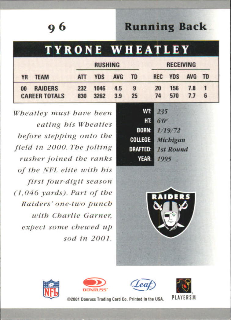 2001 Leaf Certified Materials #96 Tyrone Wheatley back image