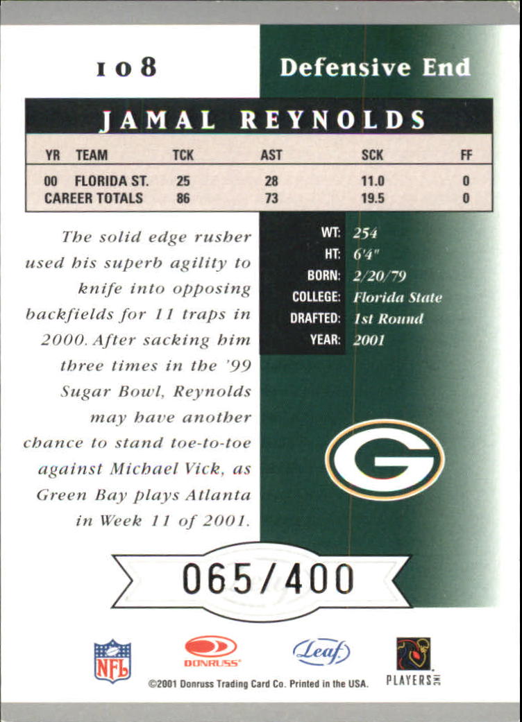 2001 Leaf Certified Materials #108 Jamal Reynolds RC back image