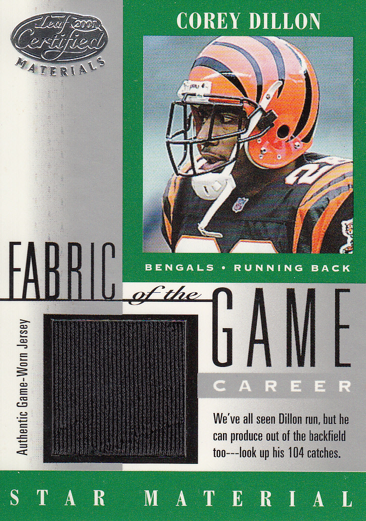 2001 Leaf Certified Materials Fabric of the Game #77CR Corey Dillon/104