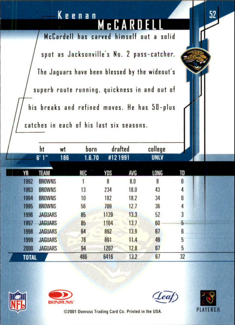 2001 Leaf Rookies and Stars #52 Keenan McCardell back image