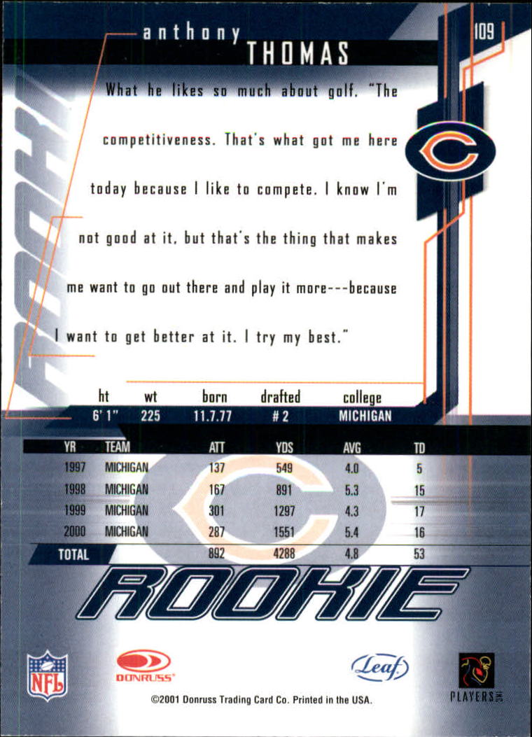 2001 Rookies and Stars (Leaf) Football "Main Set" Cards - Picture 209 of 257