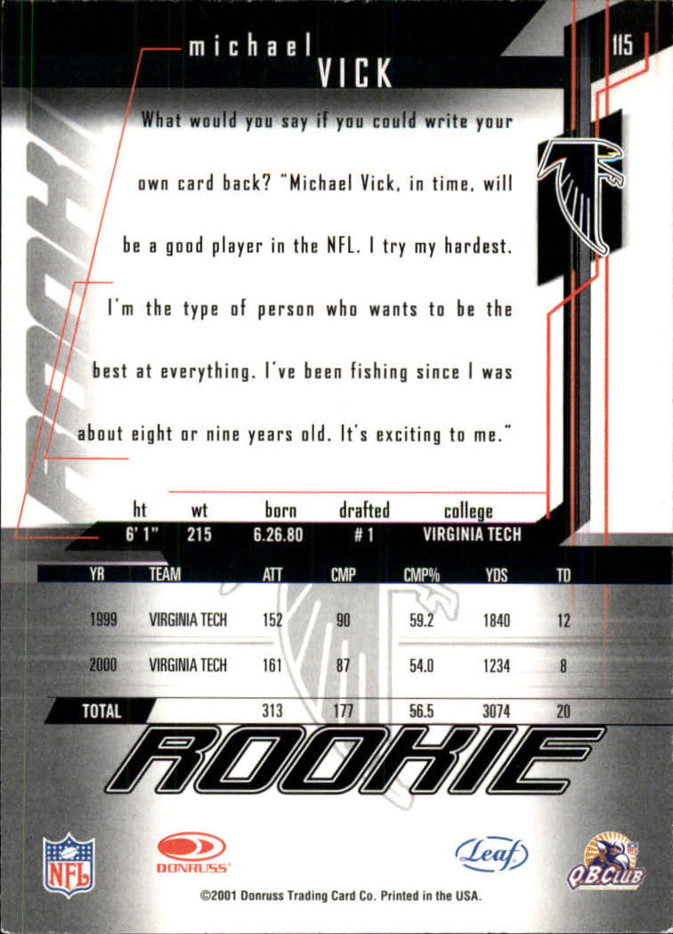 2001 Leaf Rookies and Stars #115 Michael Vick RPS back image