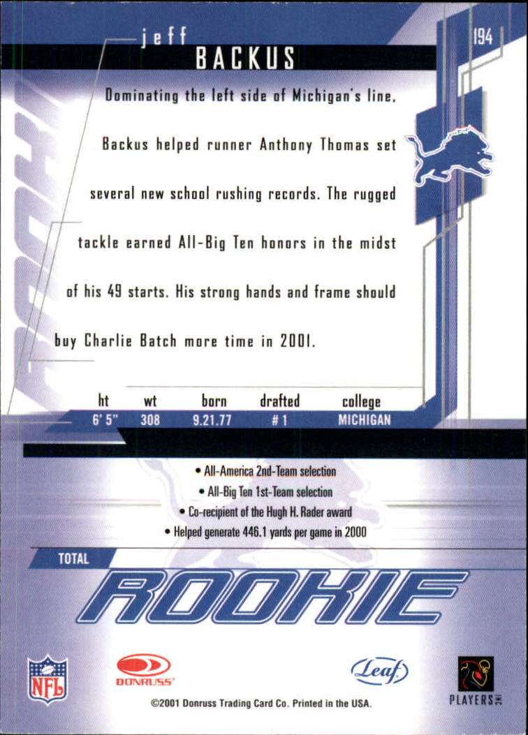 2001 Rookies and Stars (Leaf) Football "Main Set" Cards - Picture 257 of 257