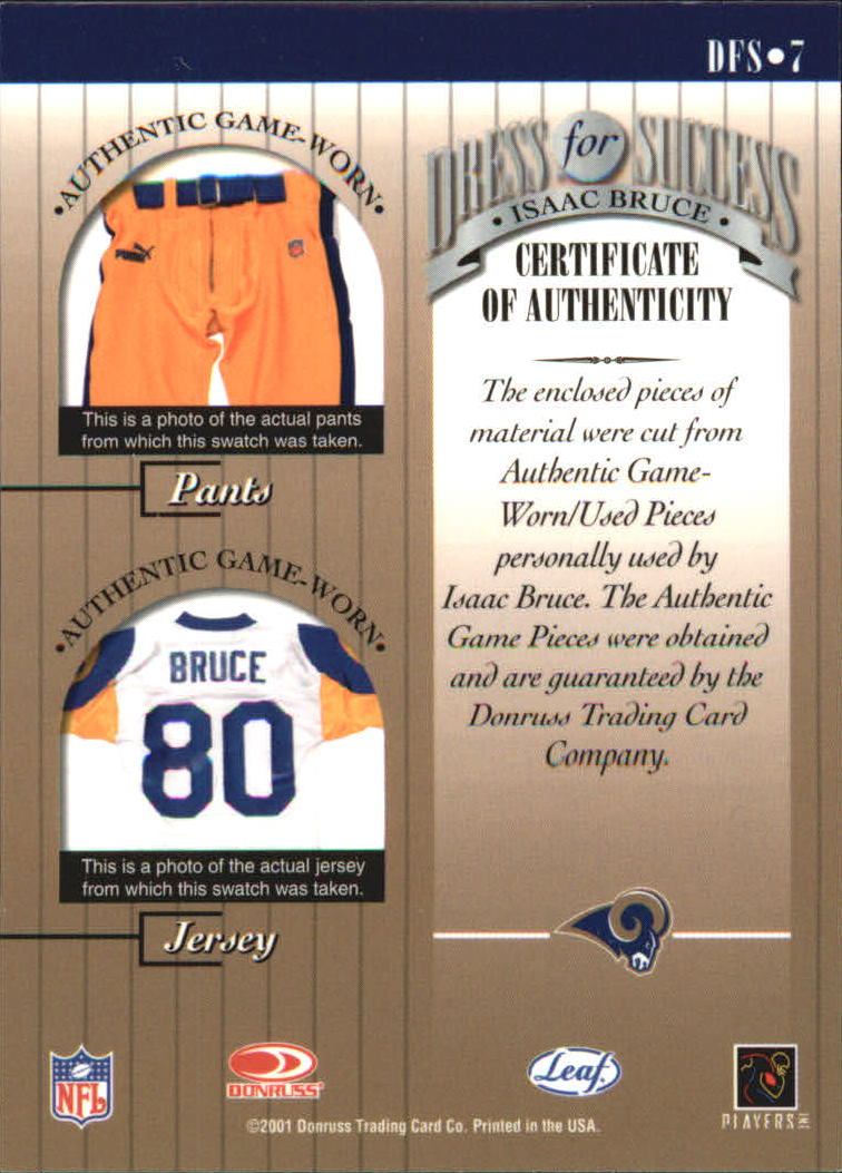 2001 Leaf Rookies and Stars Dress For Success #DFS7 Isaac Bruce back image