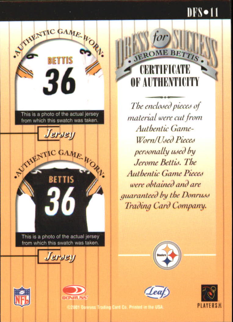 2001 Leaf Rookies and Stars Dress For Success #DFS11 Jerome Bettis back image