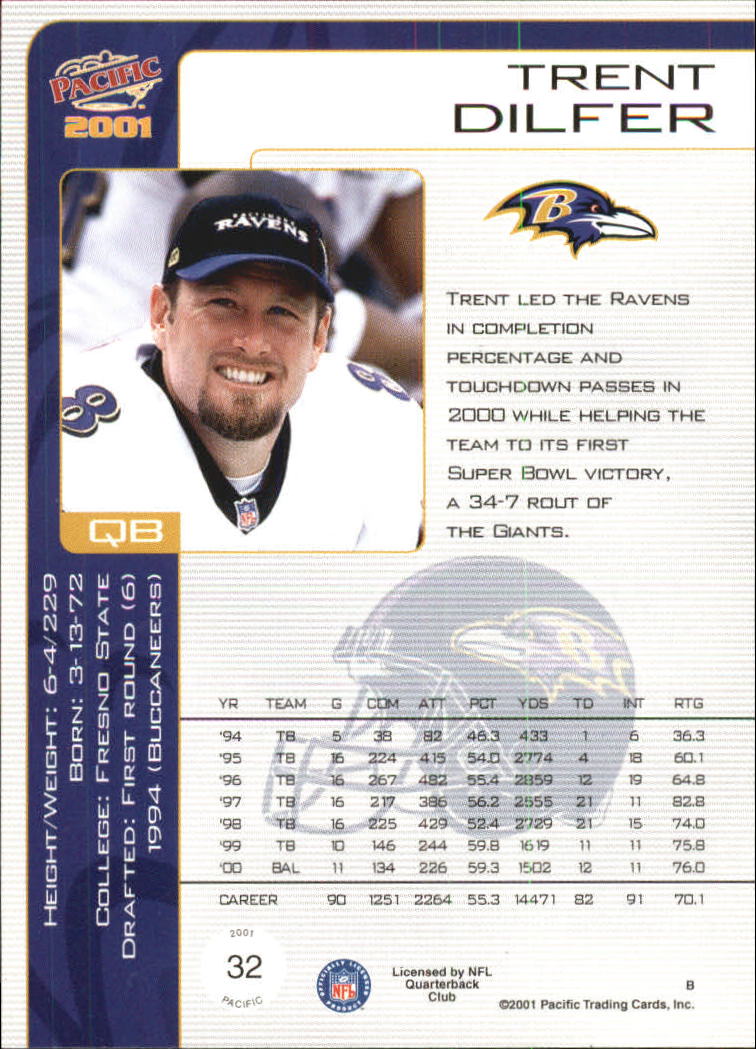 2001 Pacific #32 Trent Dilfer back image