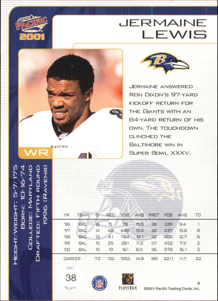 2001 Pacific #38 Jermaine Lewis back image