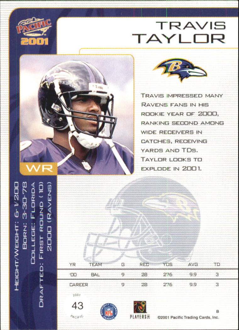 2001 Pacific #43 Travis Taylor back image