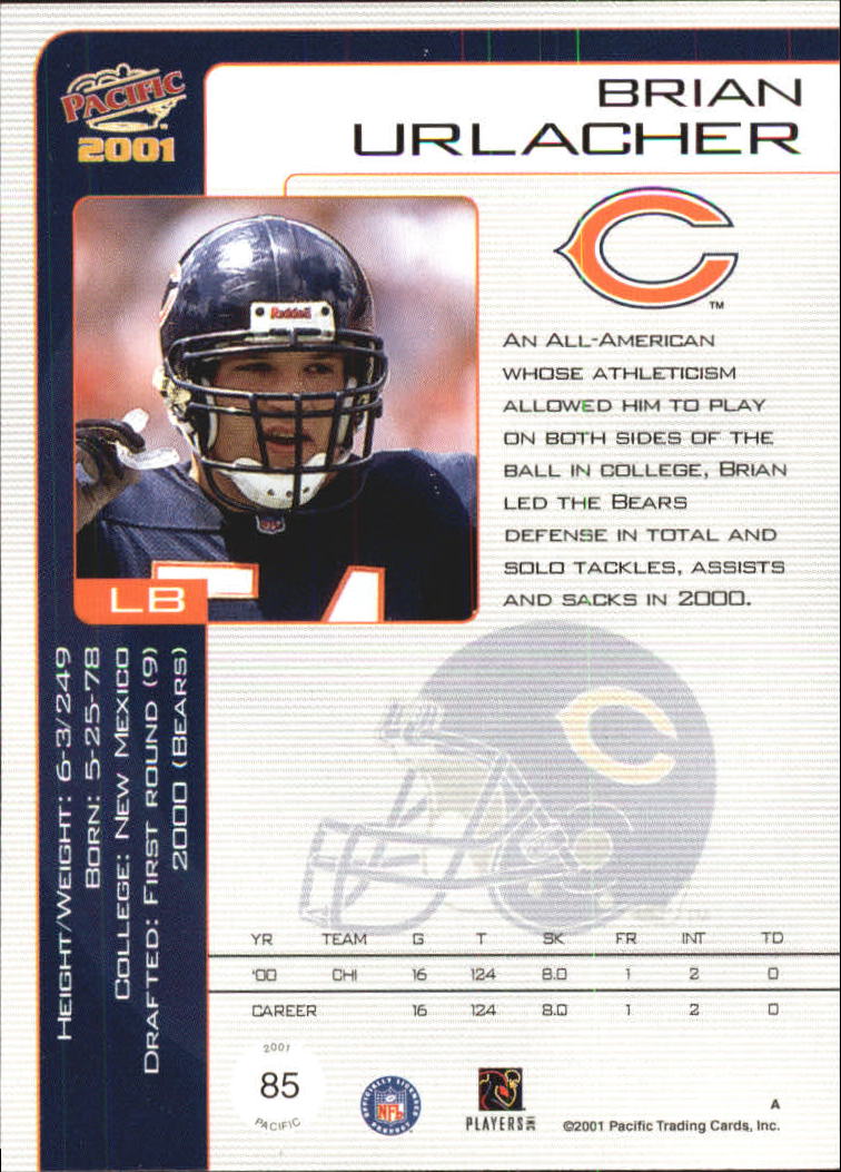 2001 Pacific #85 Brian Urlacher back image
