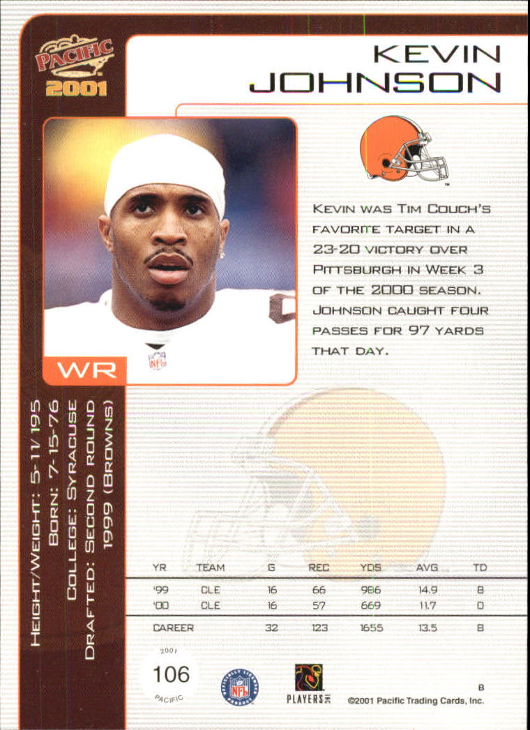2001 Pacific #106 Kevin Johnson back image