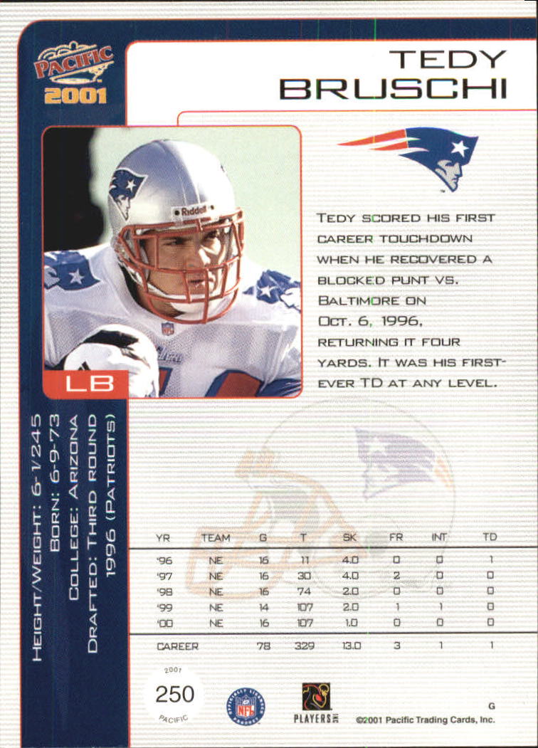2001 Pacific #250 Tedy Bruschi back image