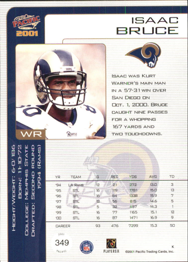 2001 Pacific #349 Isaac Bruce back image
