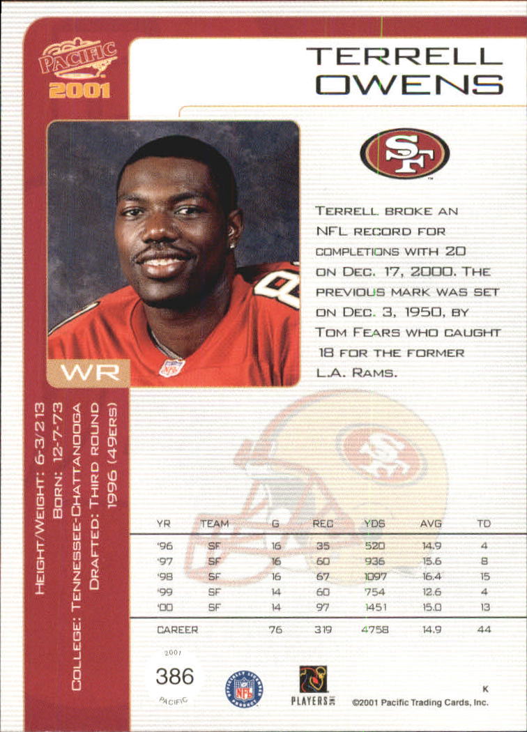 2001 Pacific #386 Terrell Owens back image