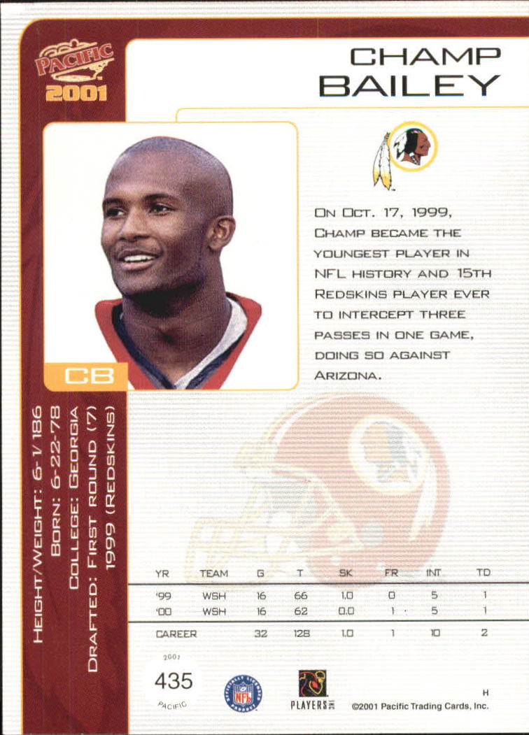 2001 Pacific #435 Champ Bailey back image