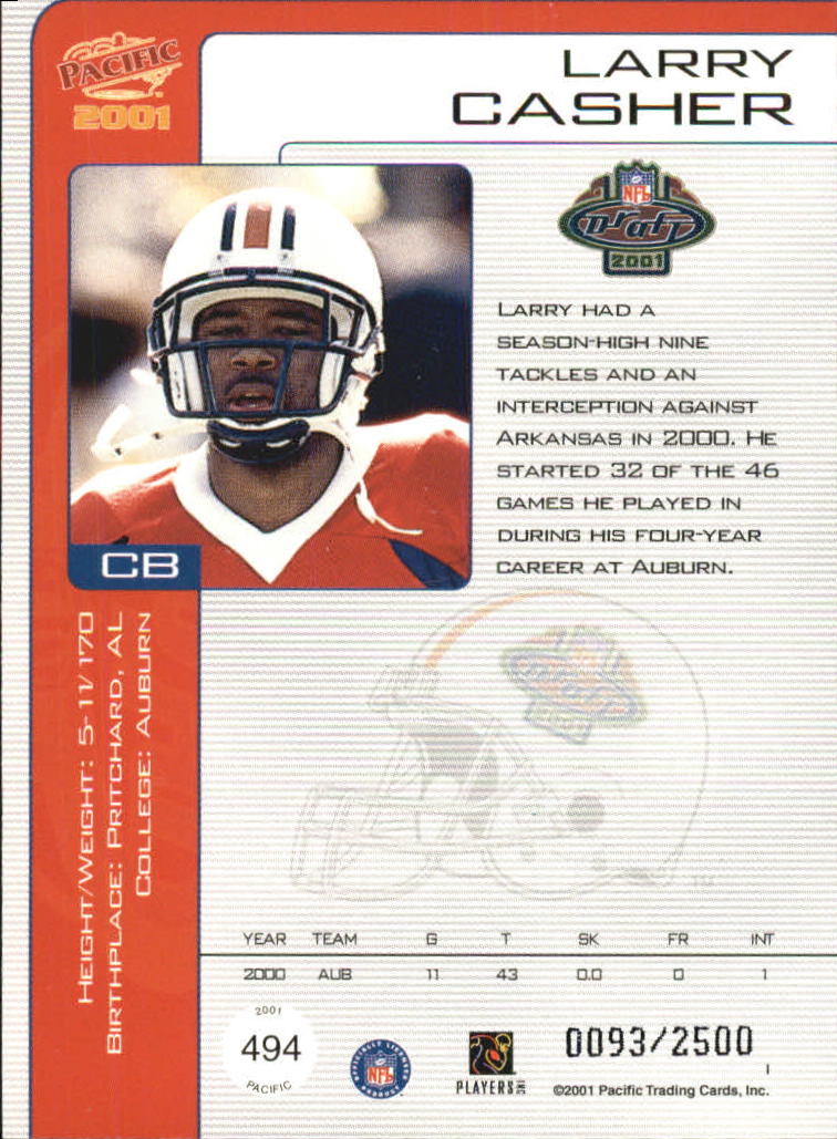 2001 Pacific #494 Larry Casher RC back image