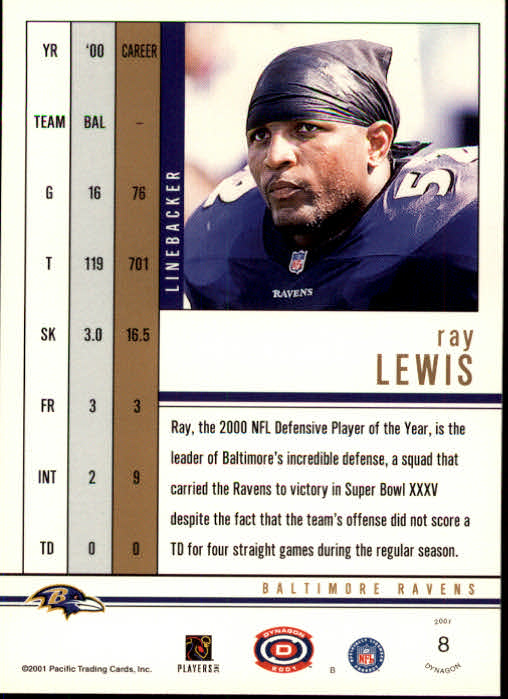 2001 Pacific Dynagon #8 Ray Lewis back image