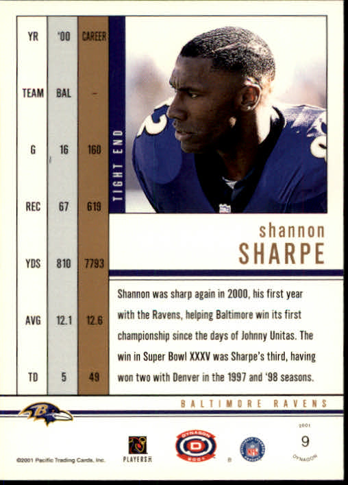 2001 Pacific Dynagon #9 Shannon Sharpe back image